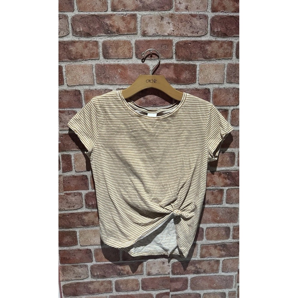 H&M Womens Basics T Shirt XS Beige & Cream Striped Short Sleeve Casual Boho